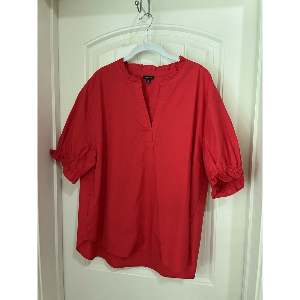 Talbots Plus Red Split Neck Ruffle Blouse Size 1X